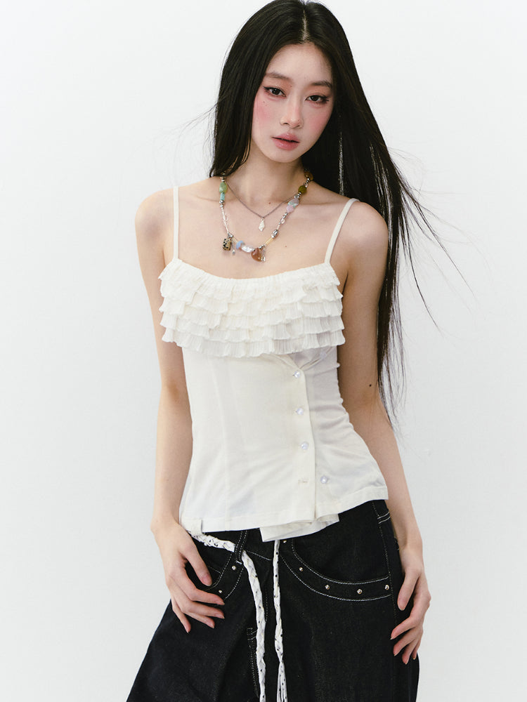 Multi-layer Neckline Waist-cinching Sling Vest