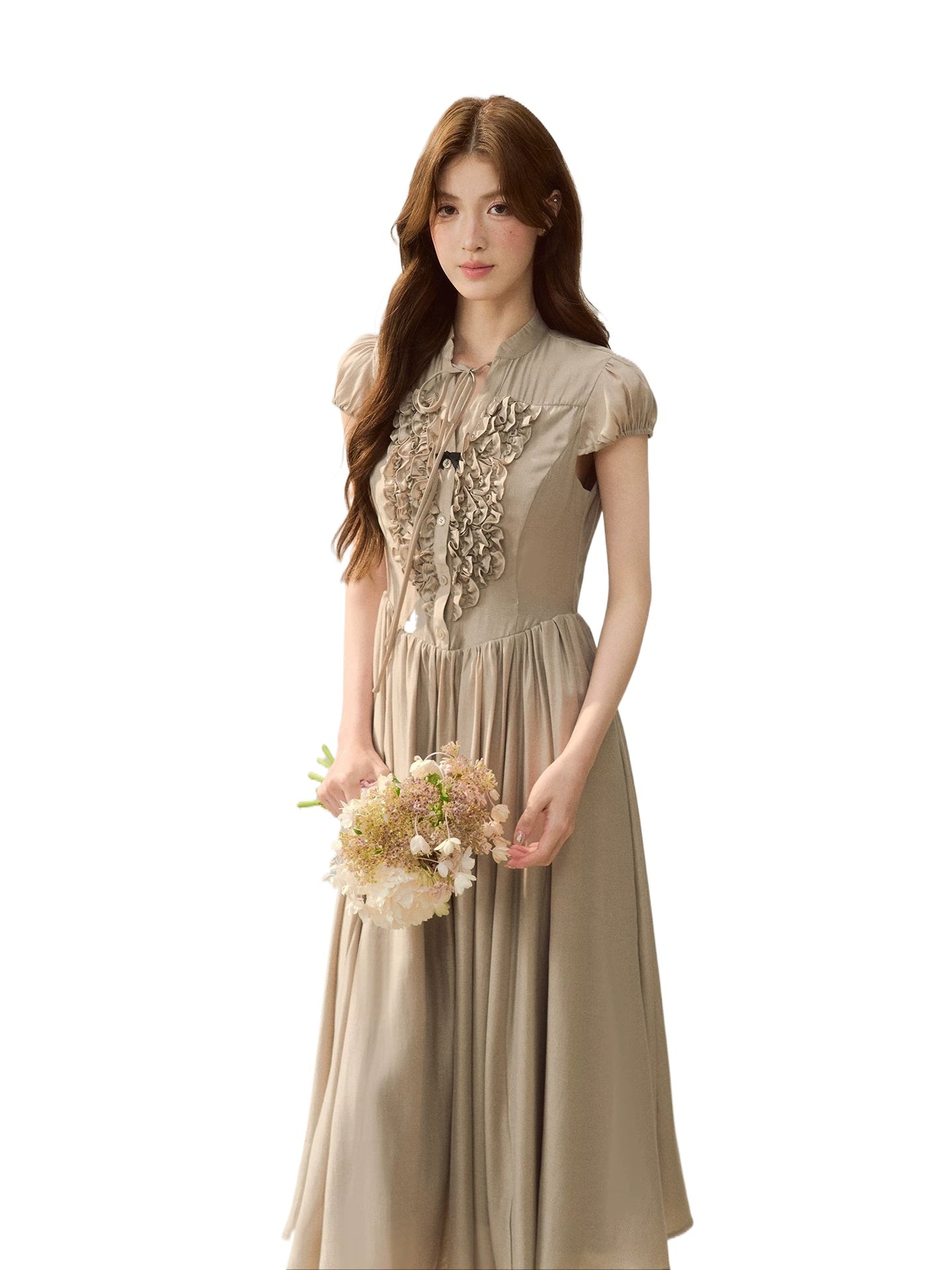 Acetate Ruffle Midi Dress