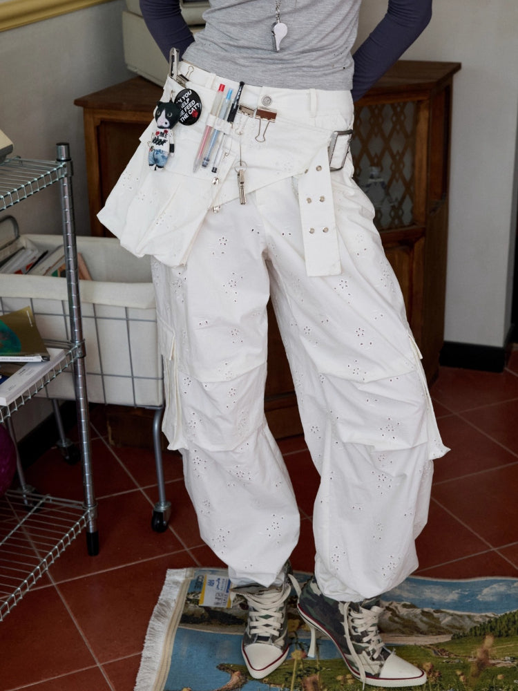 Jacquard Embroidered Multi-pocket Cargo Pants