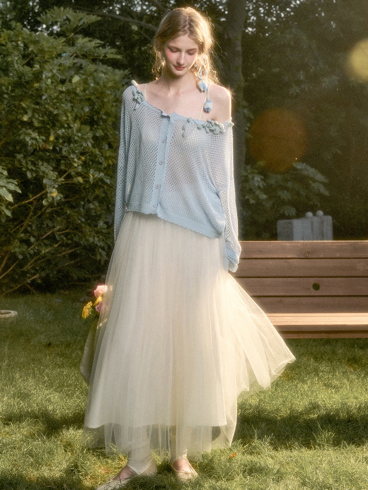 Cool Ice Silk Flower Hollow Cardigan