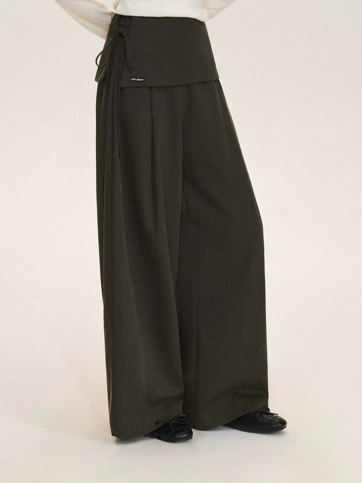 Layered Tie Waist Barrel Trousers