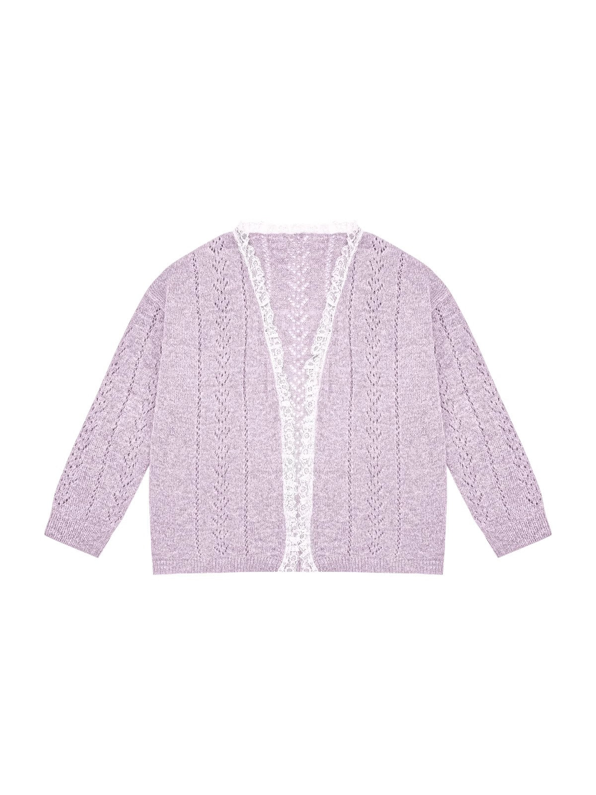 Gray & Purple Lace Trim Cardigan