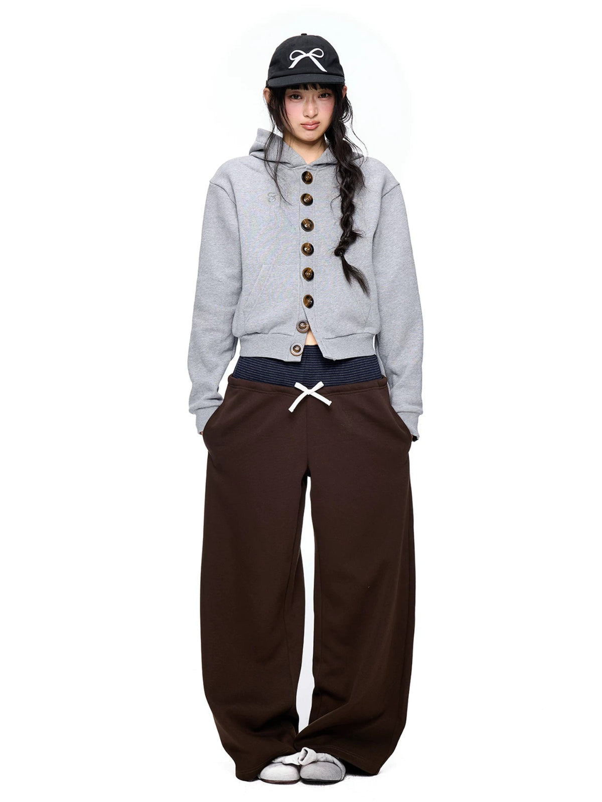 Button Embroidered Cropped Hoodie