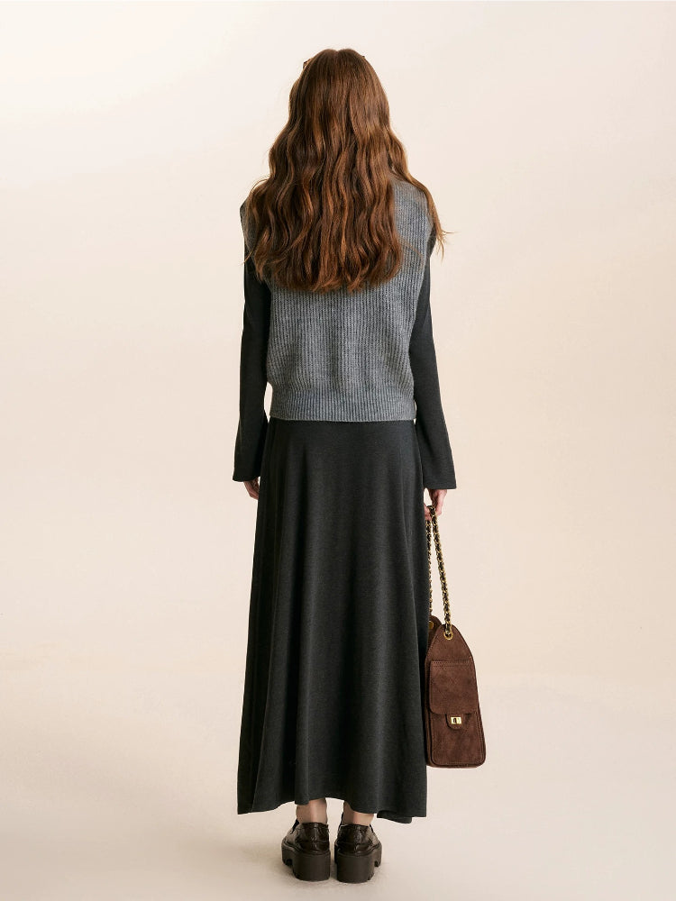 Cream & Gray Wool Knit Vest