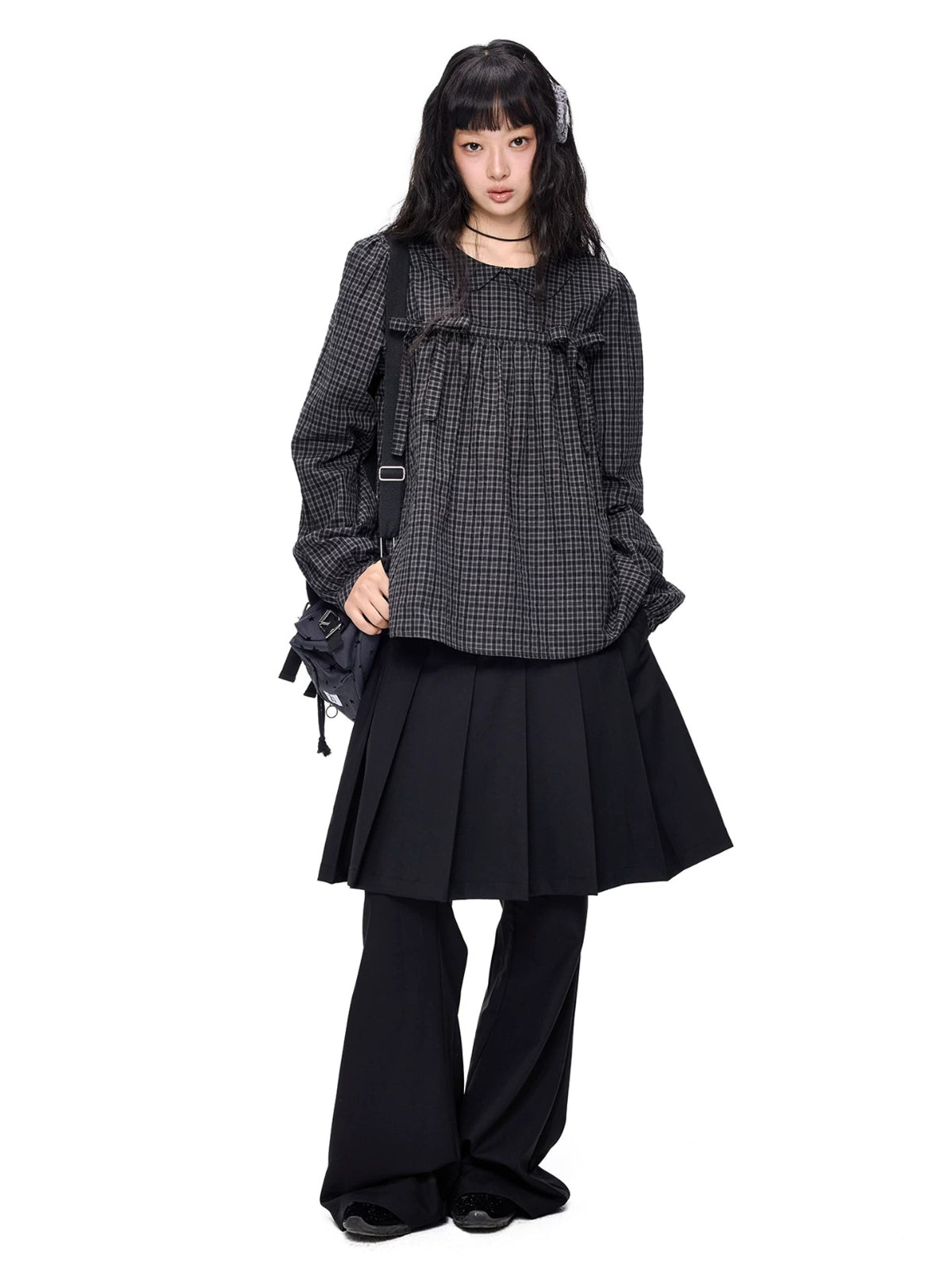 Pleated Skirt Overlay Flare Pants