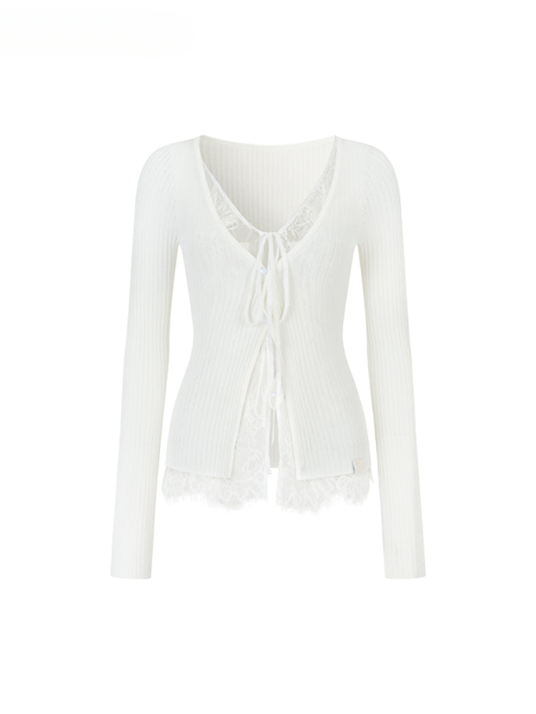 Lace Spliced Sun Protection Knitted Cardigan