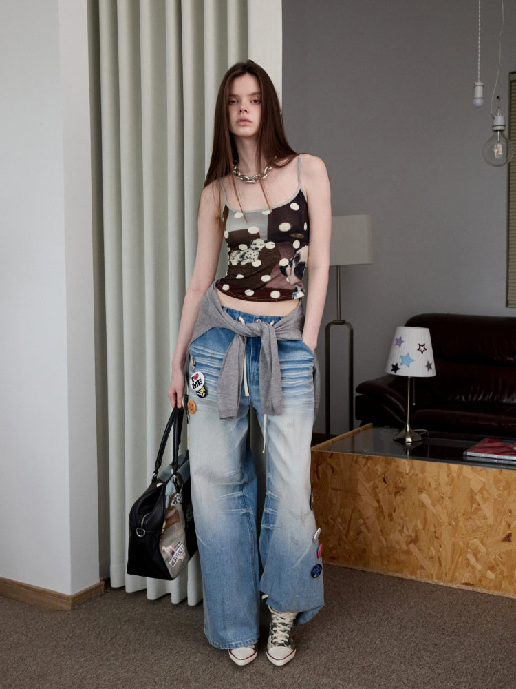 Polka Dot Cat Dog Color-Blocking Camisole