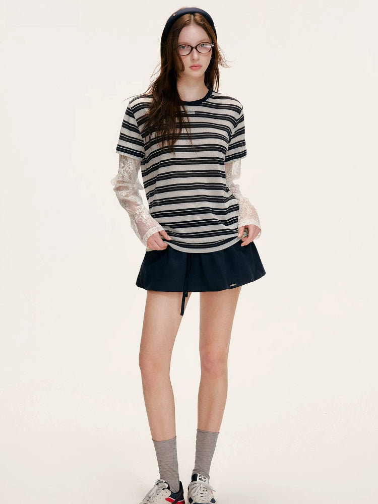 Linen Stripe Lace Top
