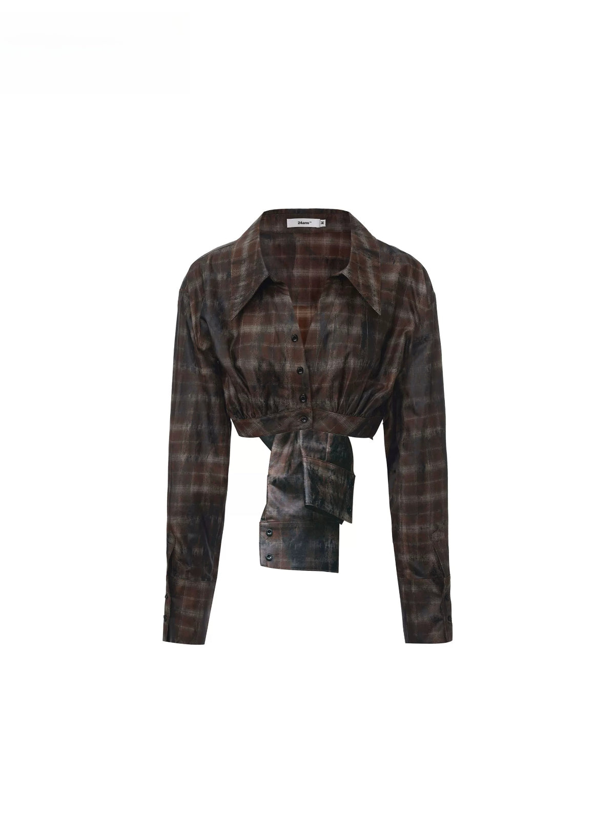 Distressed Plaid Bow Sleeve Shirt