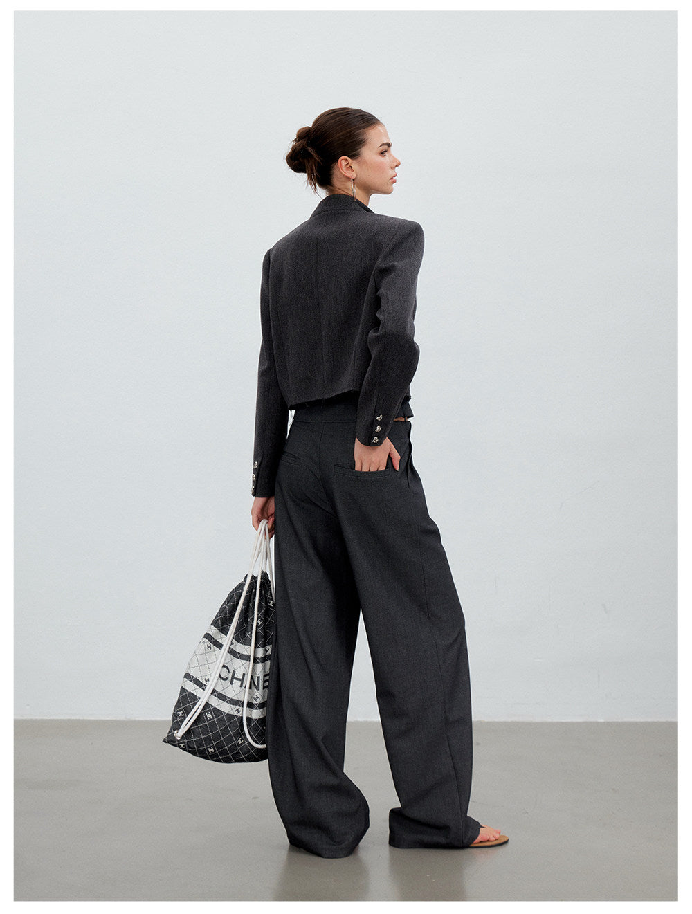 Gray Cropped Suit Set
