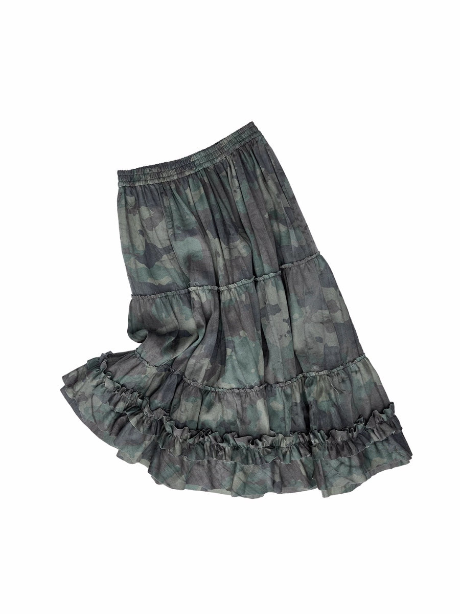 Camouflage Frayed Ruffle Layered Skirt