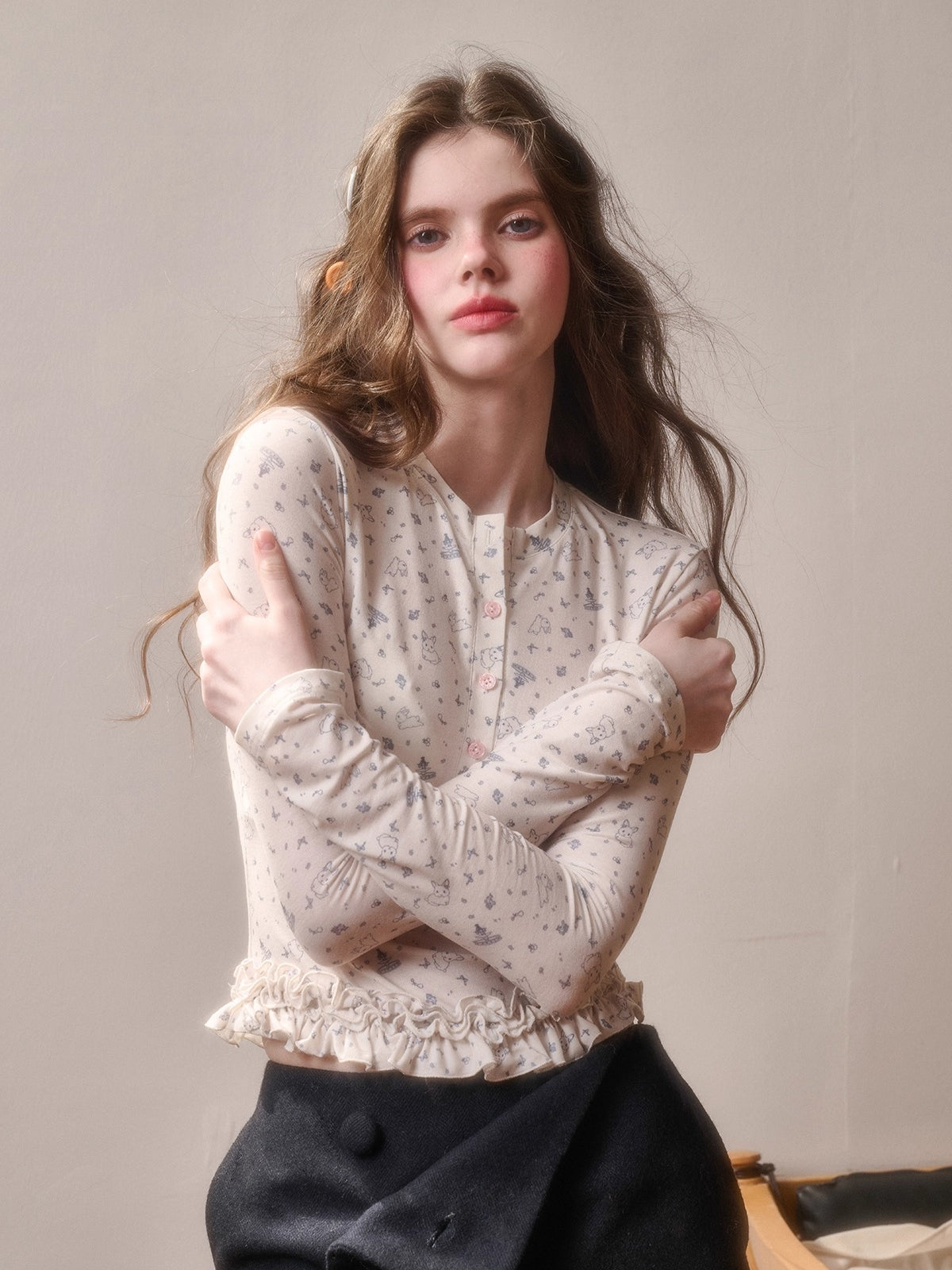 Printed Ruffle-Hem Top