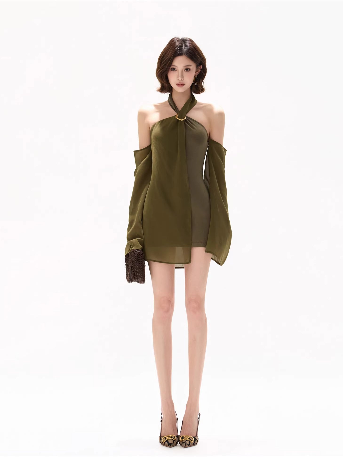 Green Halter Chiffon Dress