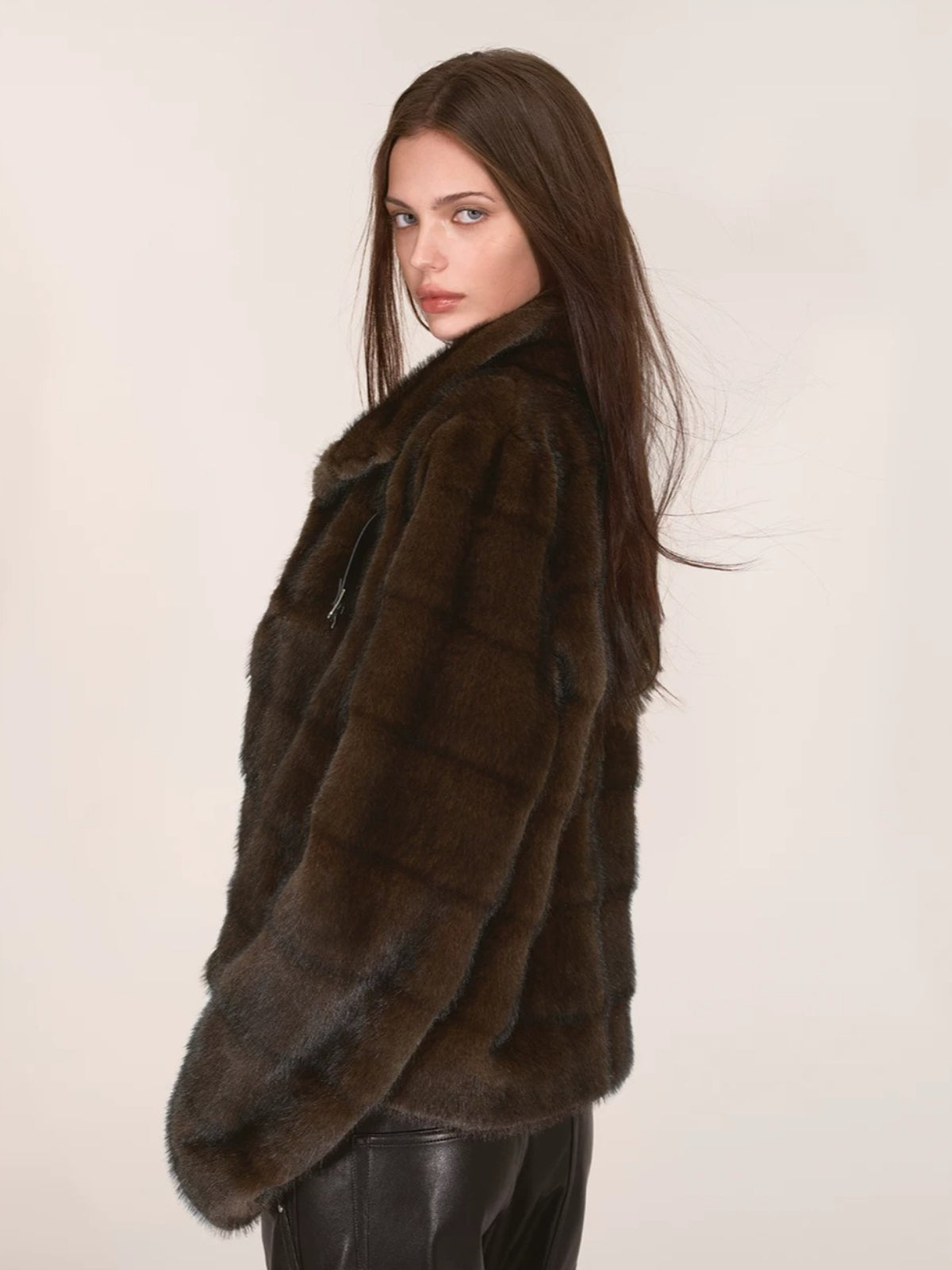 Vintage Faux Mink Fur Buckle Jacket