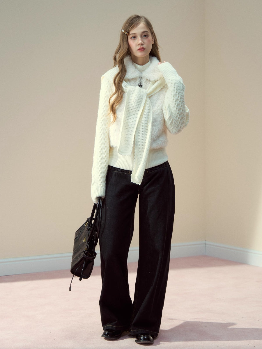 Peter Pan Collar Fleece-Lined Faux-Fur Paneled Jacket