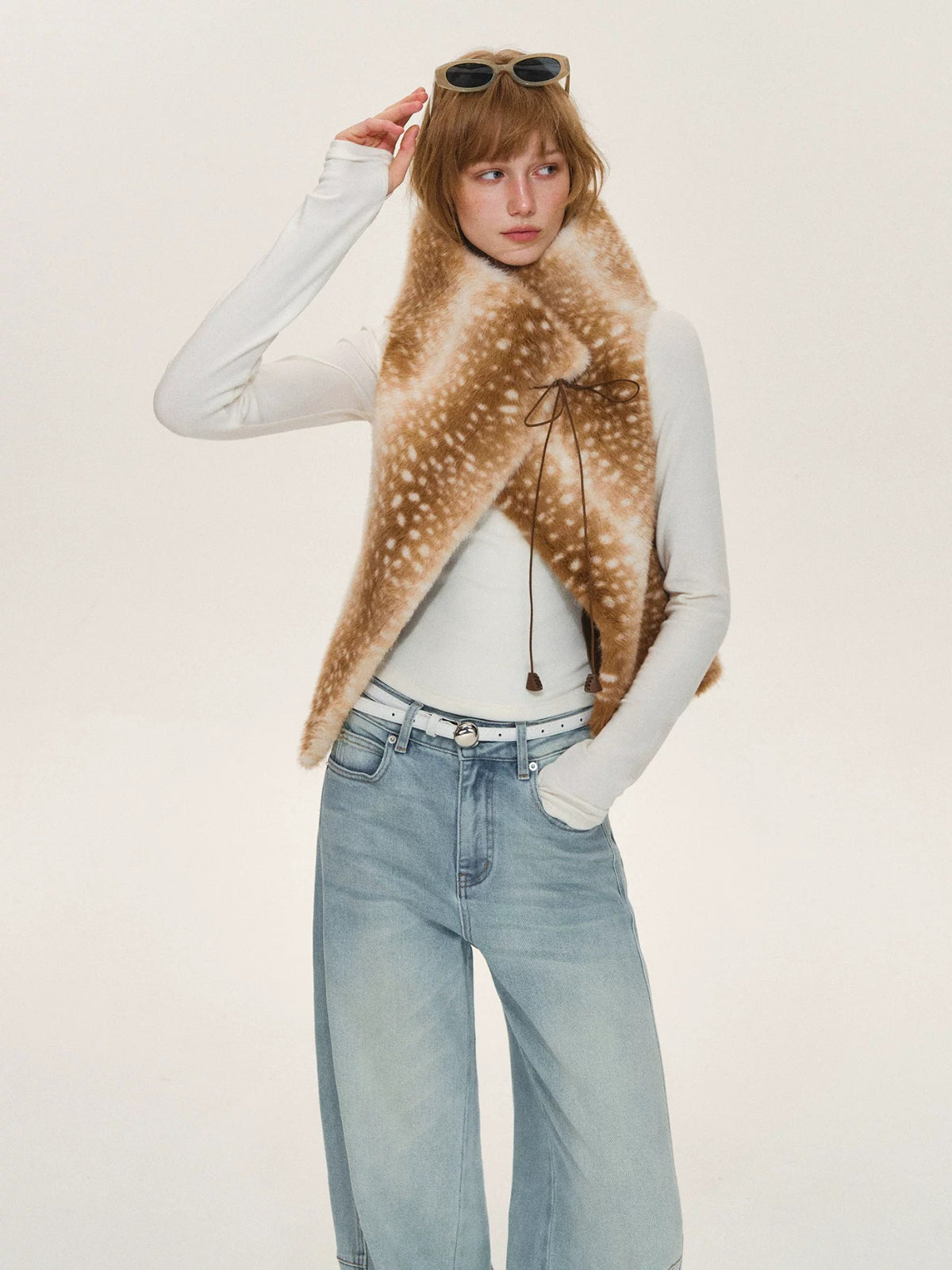 Vintage Tie Front Faux Fur Vest
