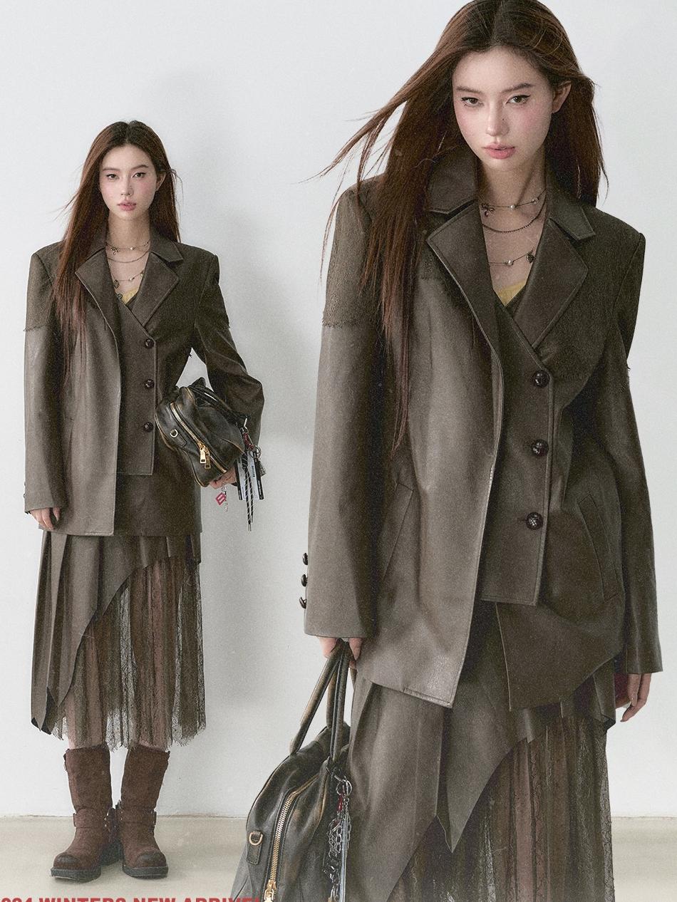 Structured Laced Leather Blazer