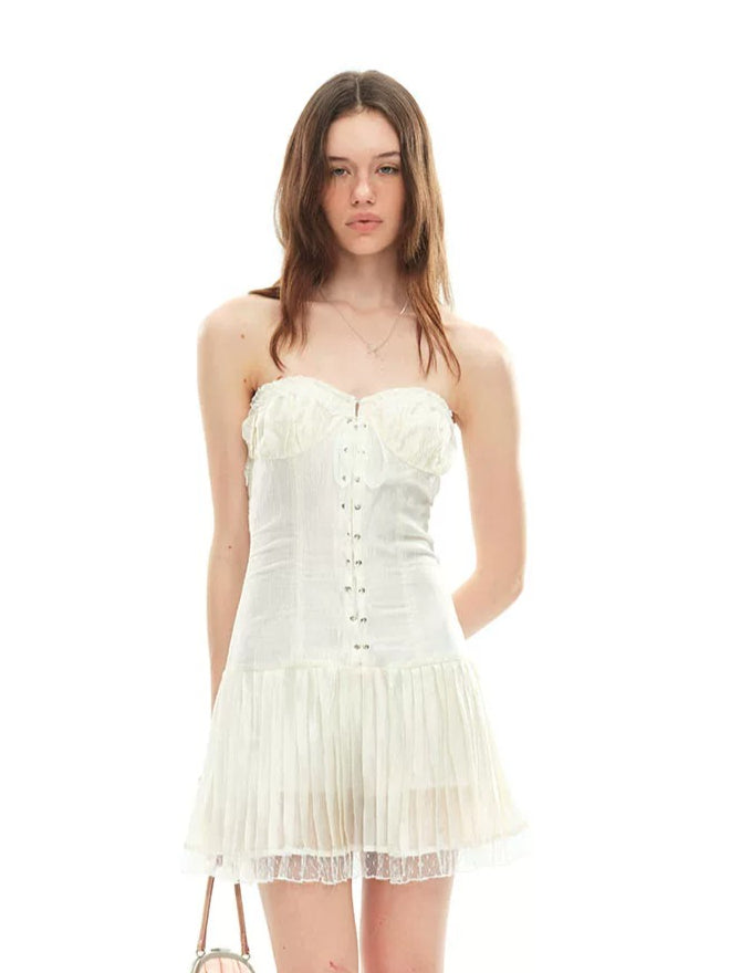 White Acetate Bustier Dress