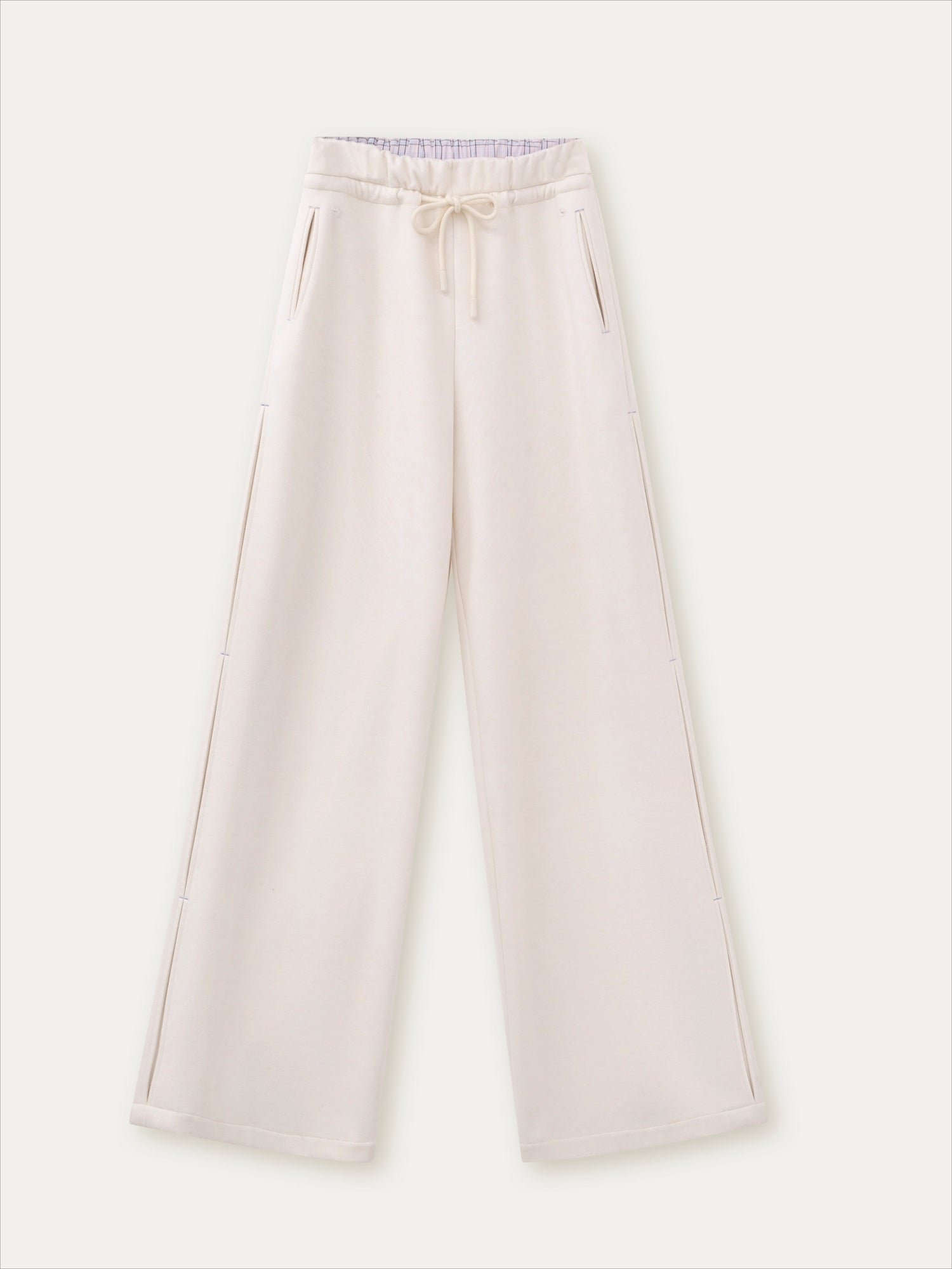 Checked Waist Wool Straight-Leg Pants