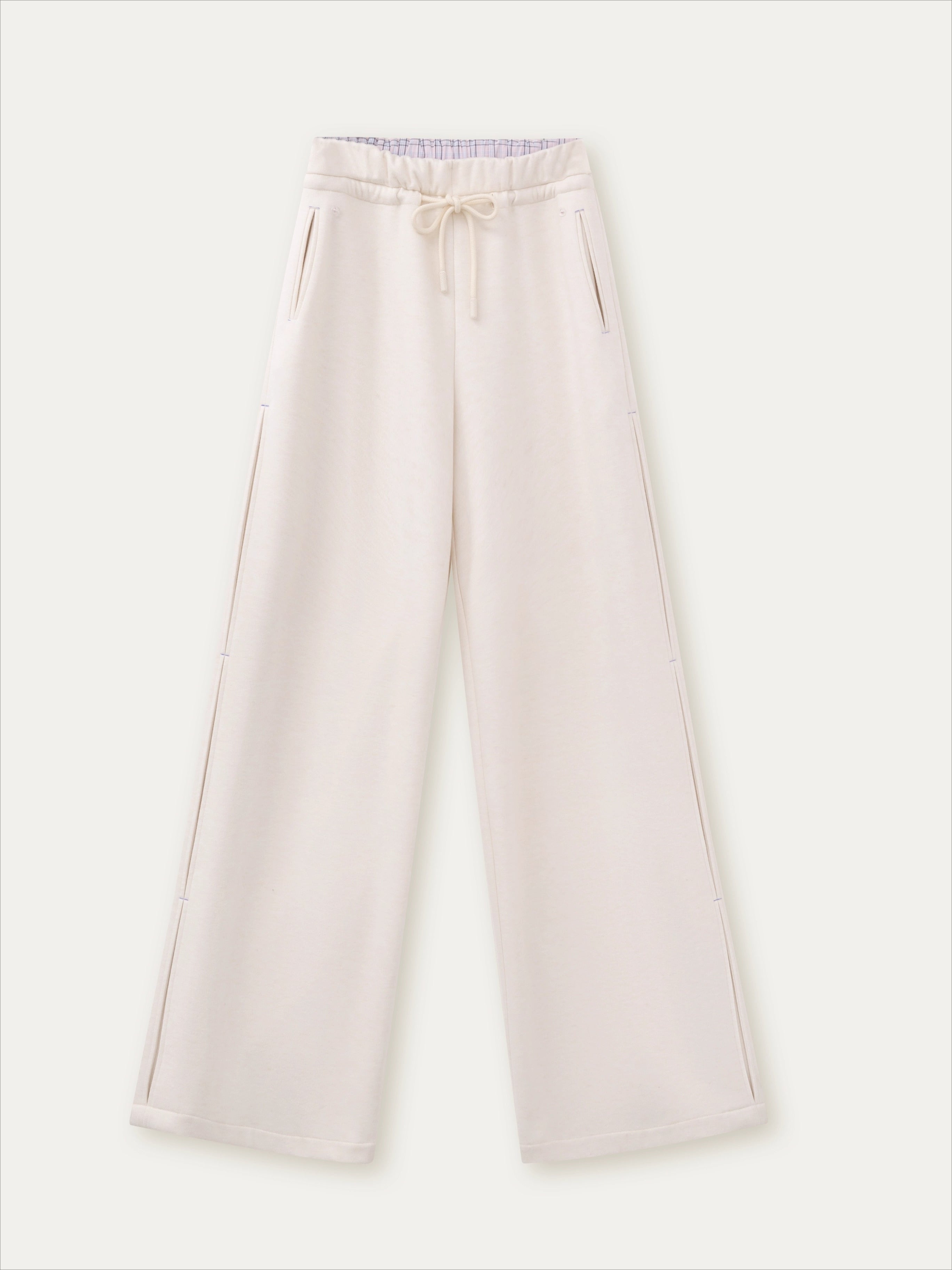 Checked Waist Wool Straight-Leg Pants