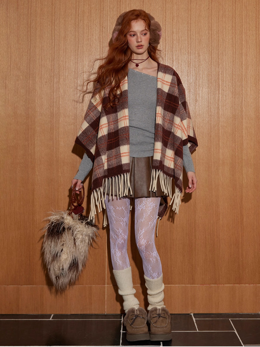 Plaid Fringed Wool Scarves