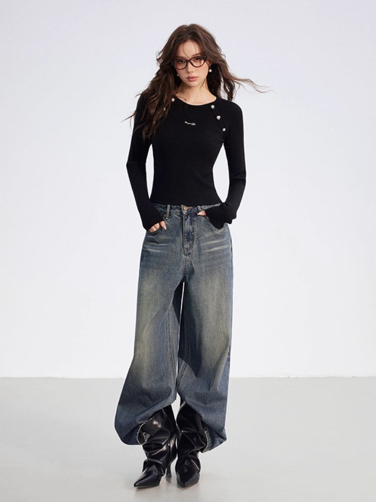 Black & Beige Faux Layered Knit