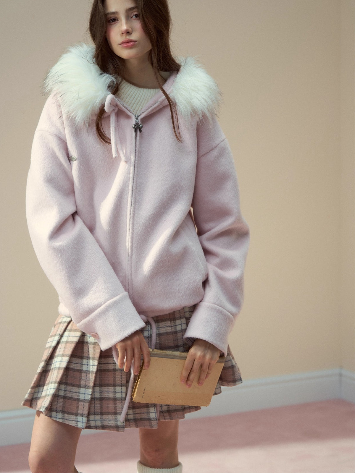 Wool Blend Faux Fur Collar Coat