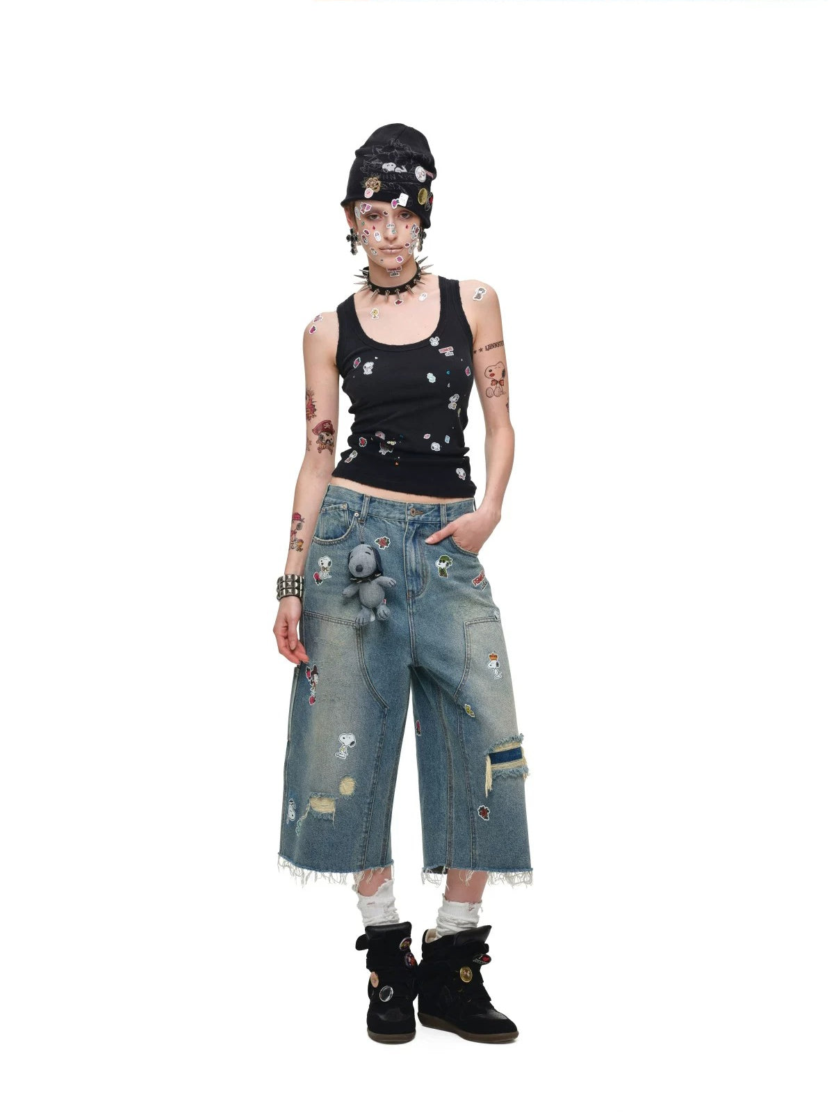 Sticker Print Crop Jeans