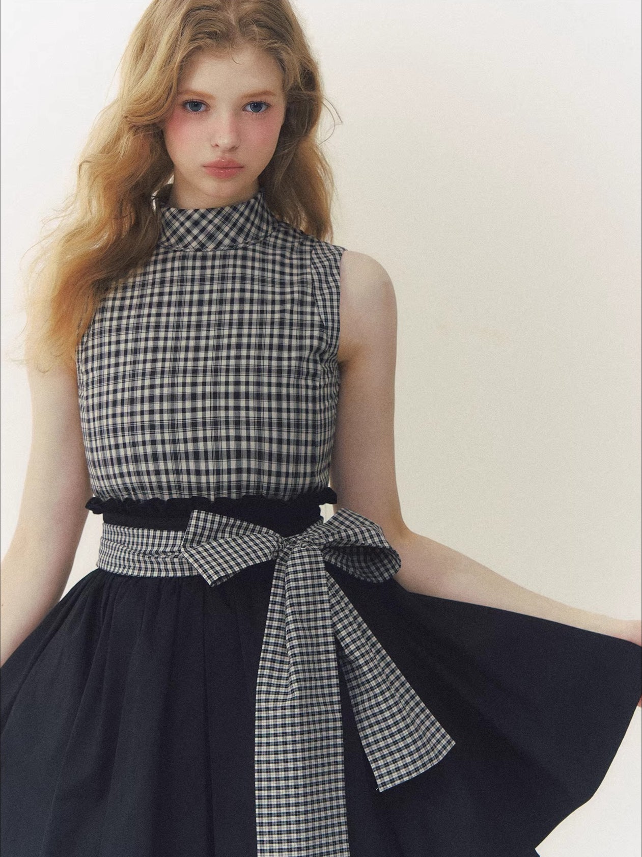 Black Plaid Bow Puff Dress