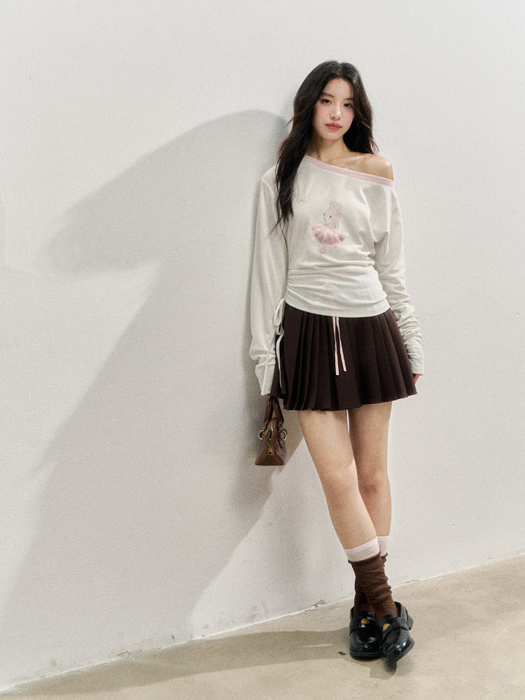 Asymmetric Shoulder 3D Bunny Long-Sleeve T-Shirt