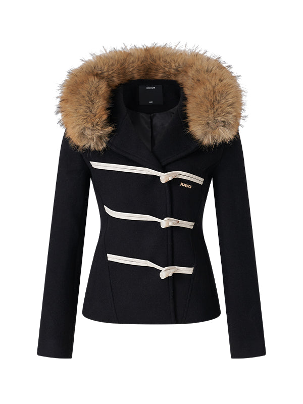 Black & Oatmeal Wool Toggle Coat