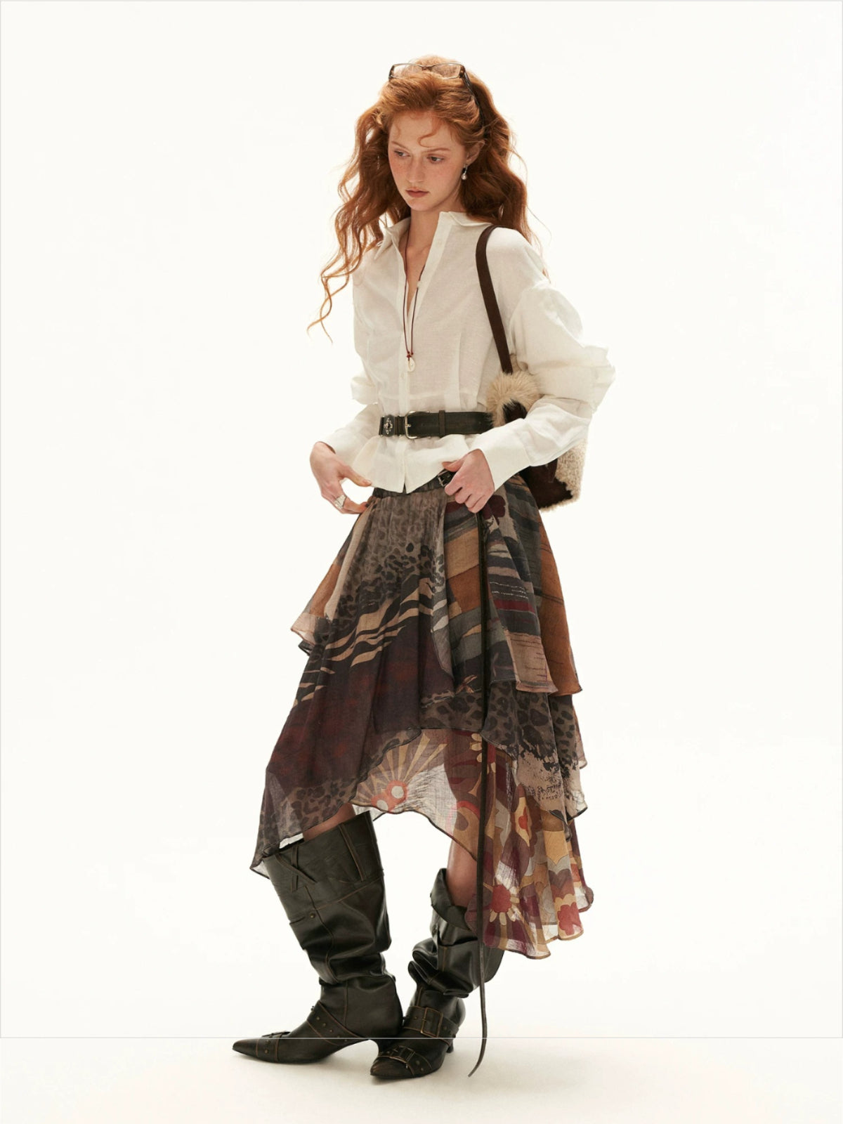 Cotton Linen Ruffle Hem Shirt