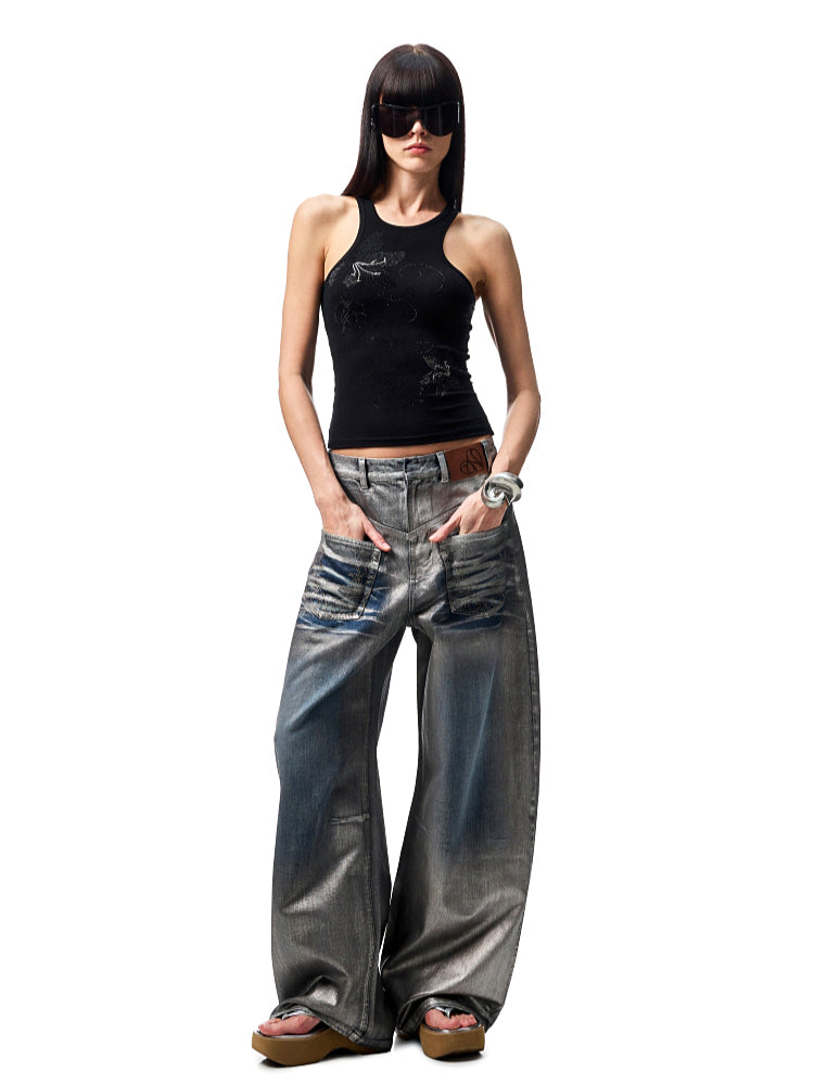 Floral Austrian Rhinestone I-shaped Vest