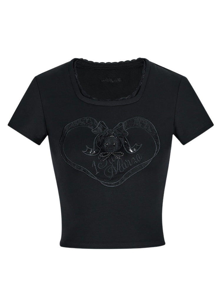 Lace Bow Round Neck T-Shirt