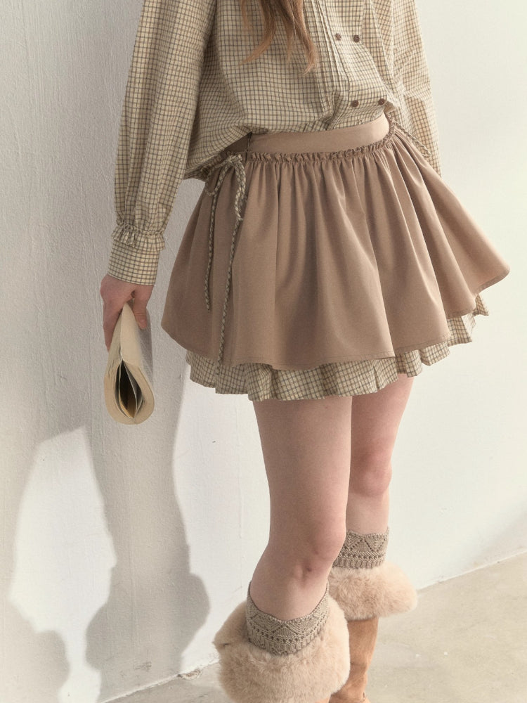Khaki Two-Layer Ruffle Skirt