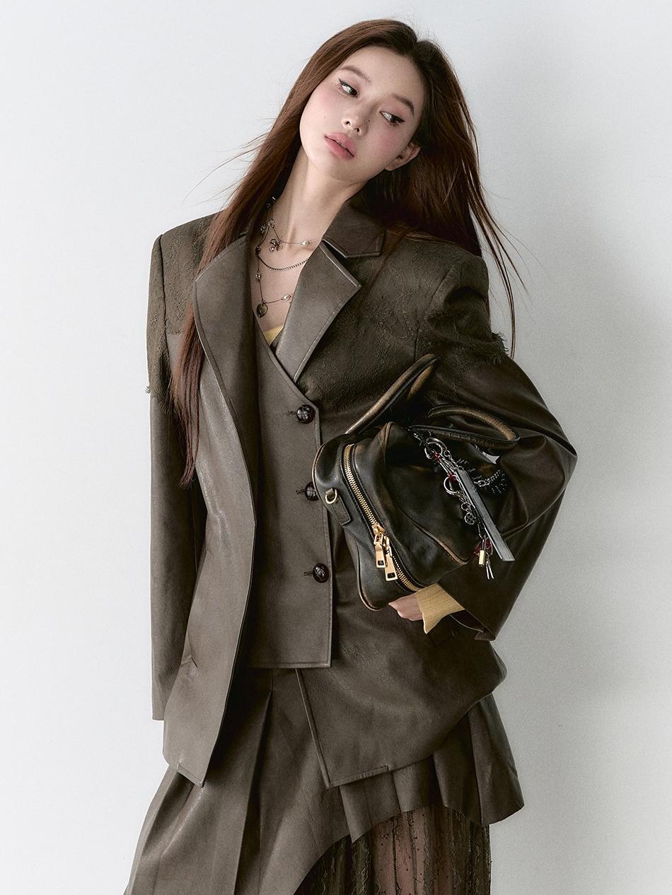 Structured Laced Leather Blazer