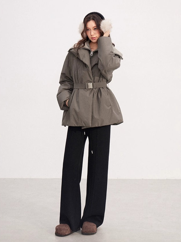 Fleece-lined Knit Elastic Waist Wide-leg Pants