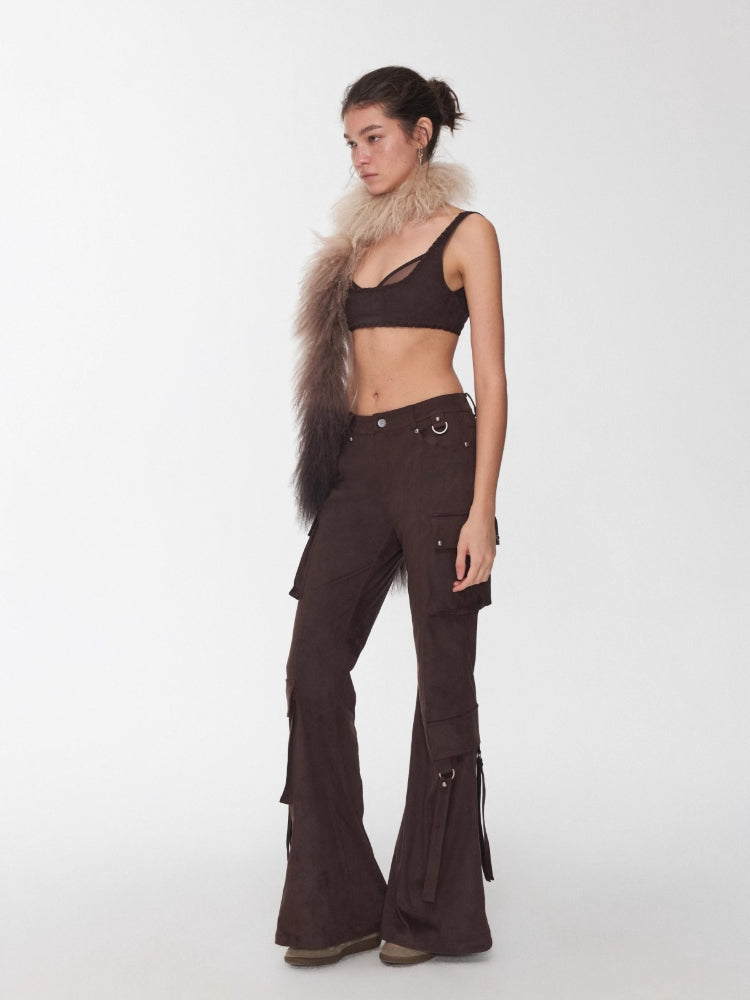Suede Studded Cargo Flare Pants