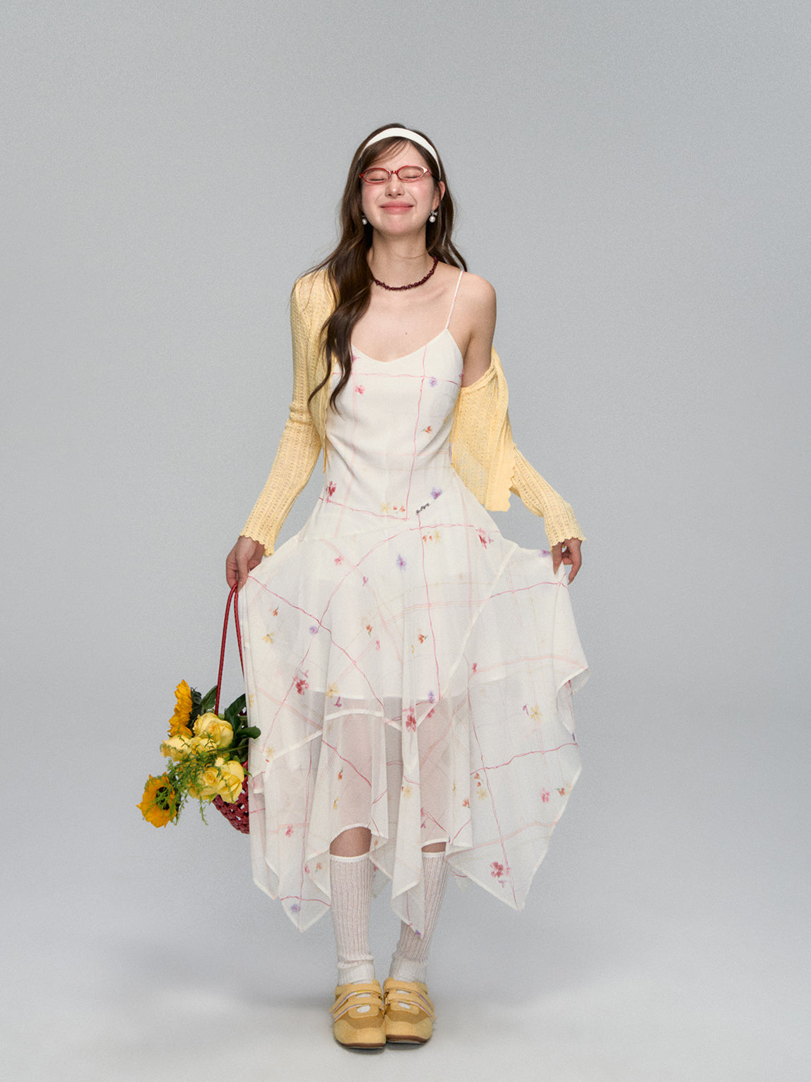Irregular Floral Chiffon Dress