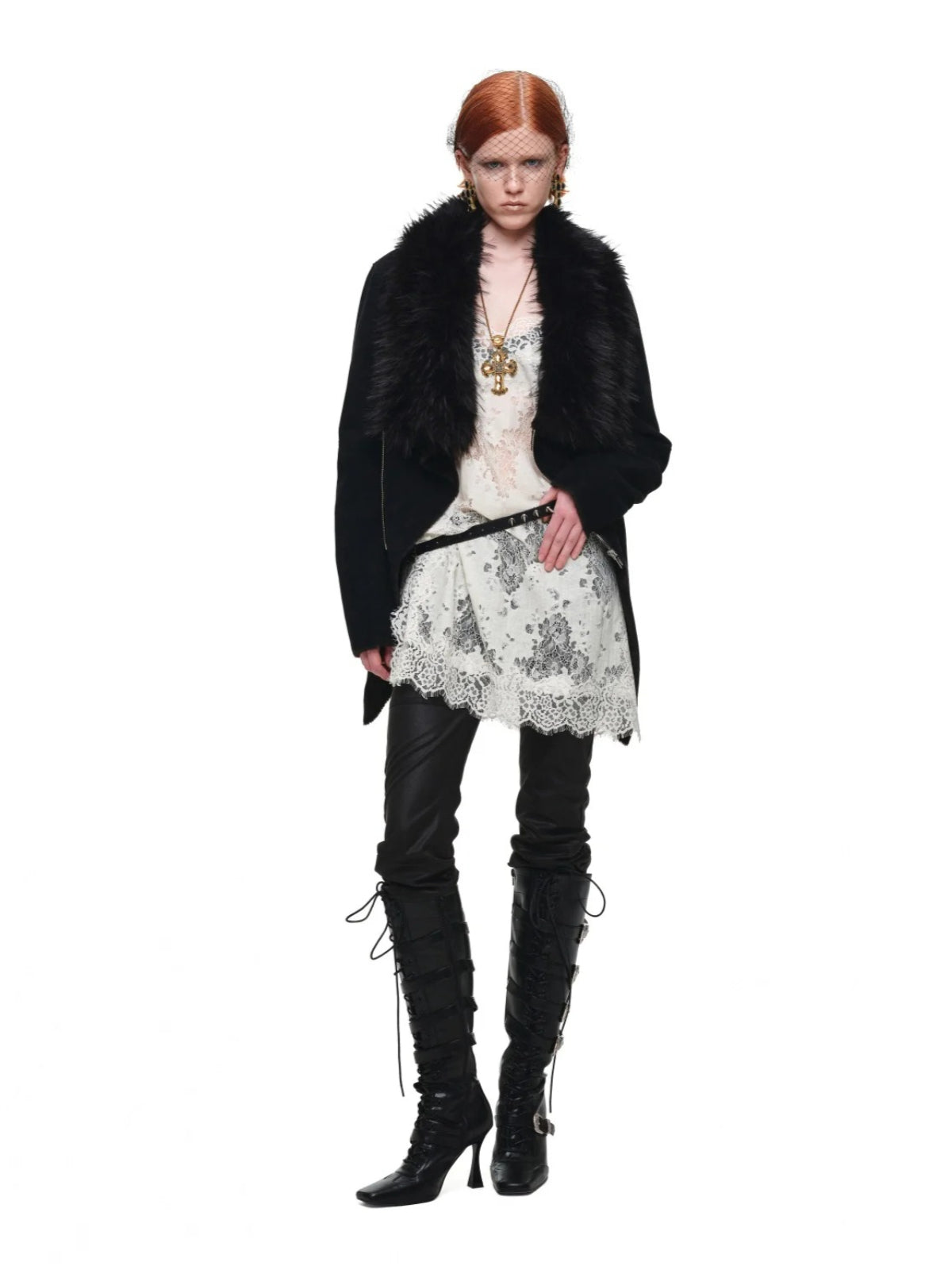 Suede Detachable Fur Collar Coat
