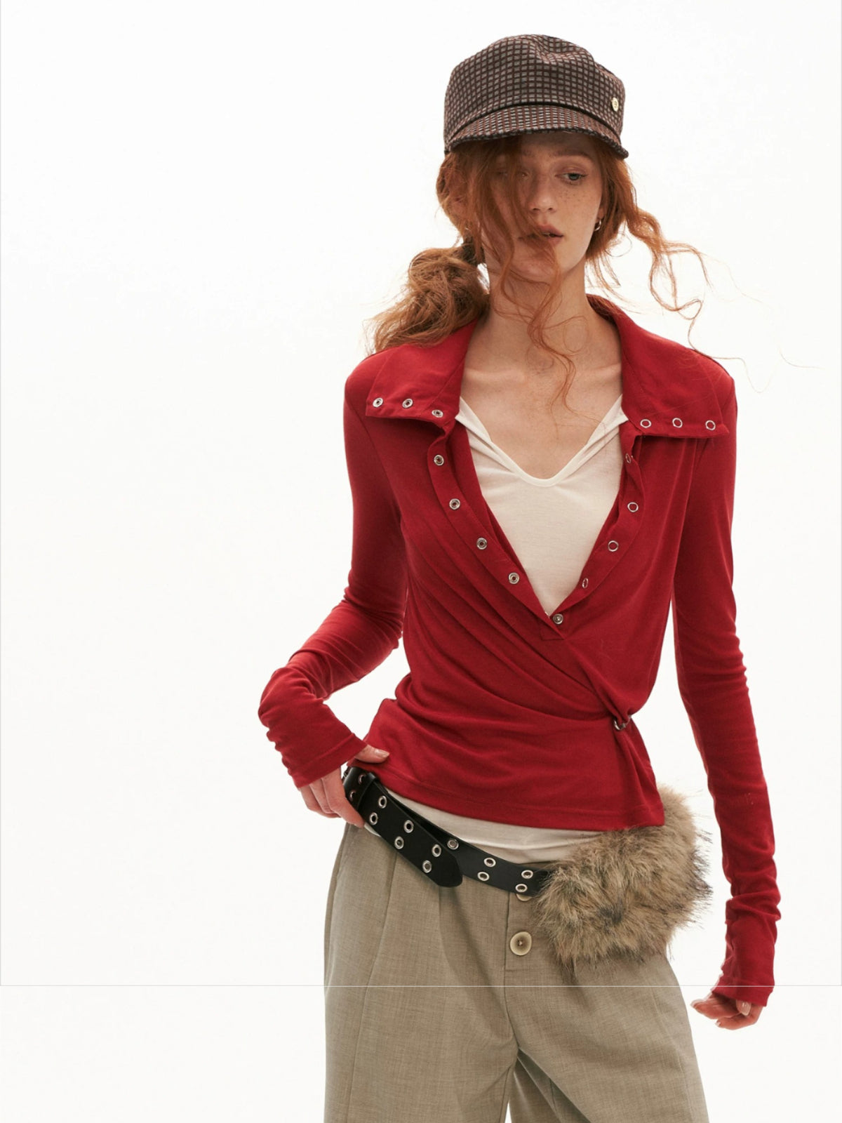 Layered V-Neck Fitted Polo Top