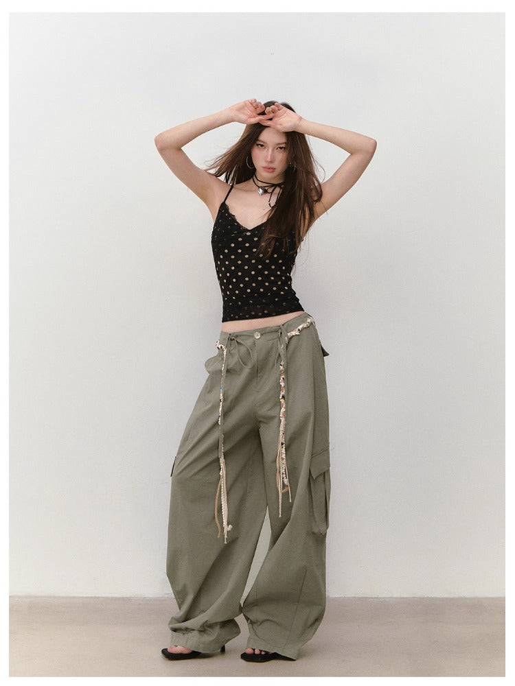 Irregular Tie-Dye Polka Dot Lace Tank Top