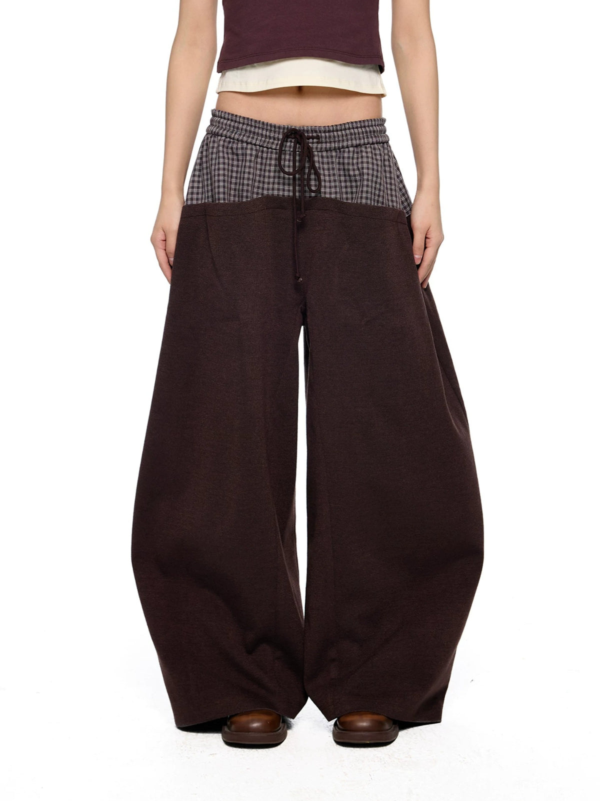 Plaid Drawstring Wide Leg Pants