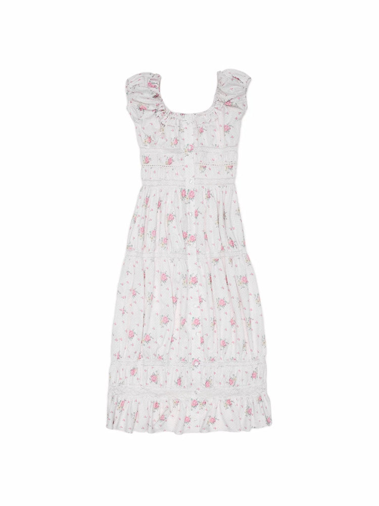 Floral Lace Puff-Sleeve Dress