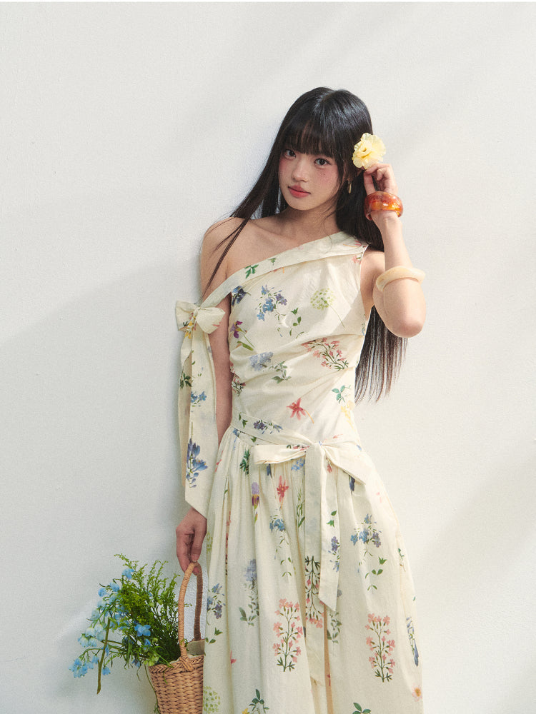 Off-the-Shoulder Bow Flower Bud Dress