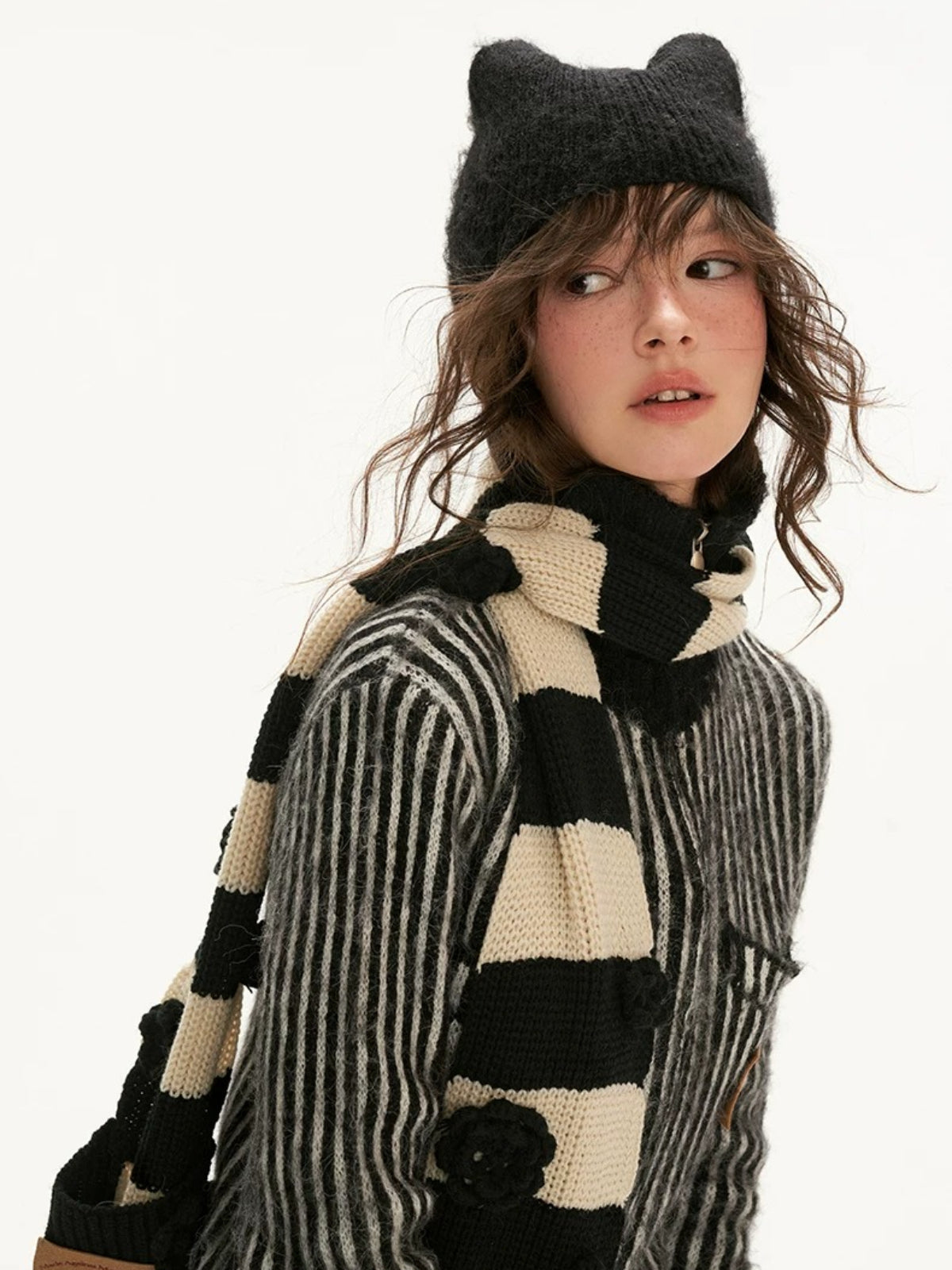 Striped Hooded Zip Knit Cardigan