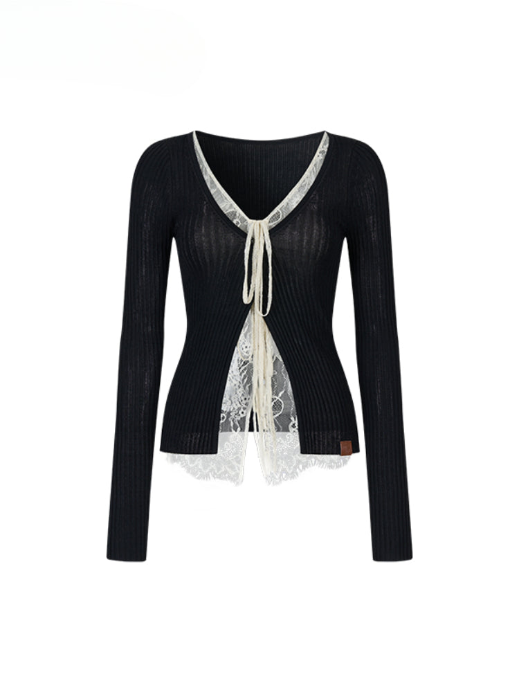 Lace Spliced Sun Protection Knitted Cardigan