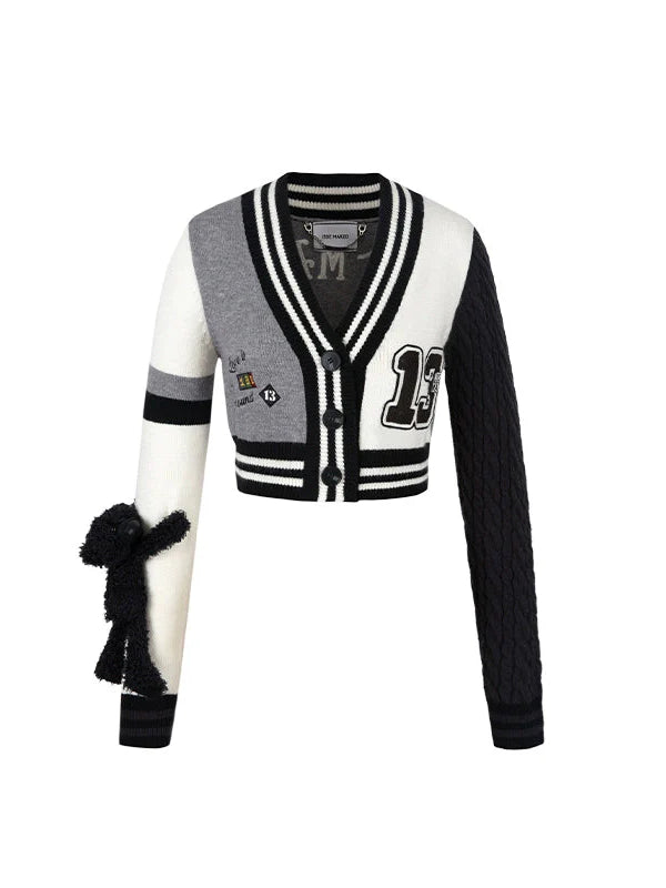 Black & Camel V-neck Short Cardigan