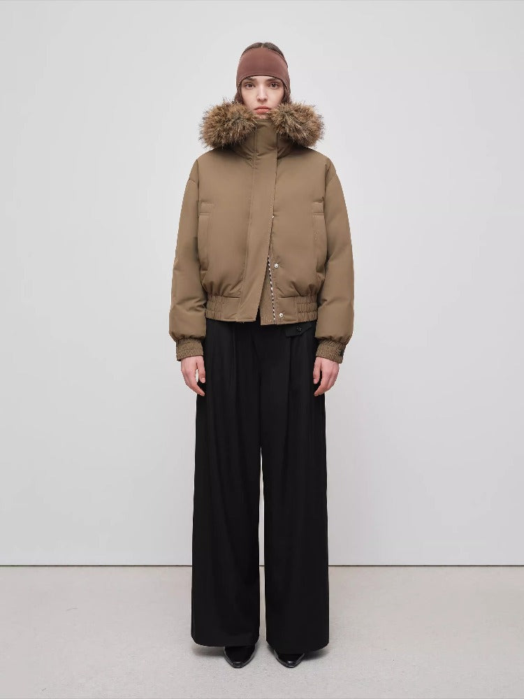 Beige & Brown Faux Fur Down Parka