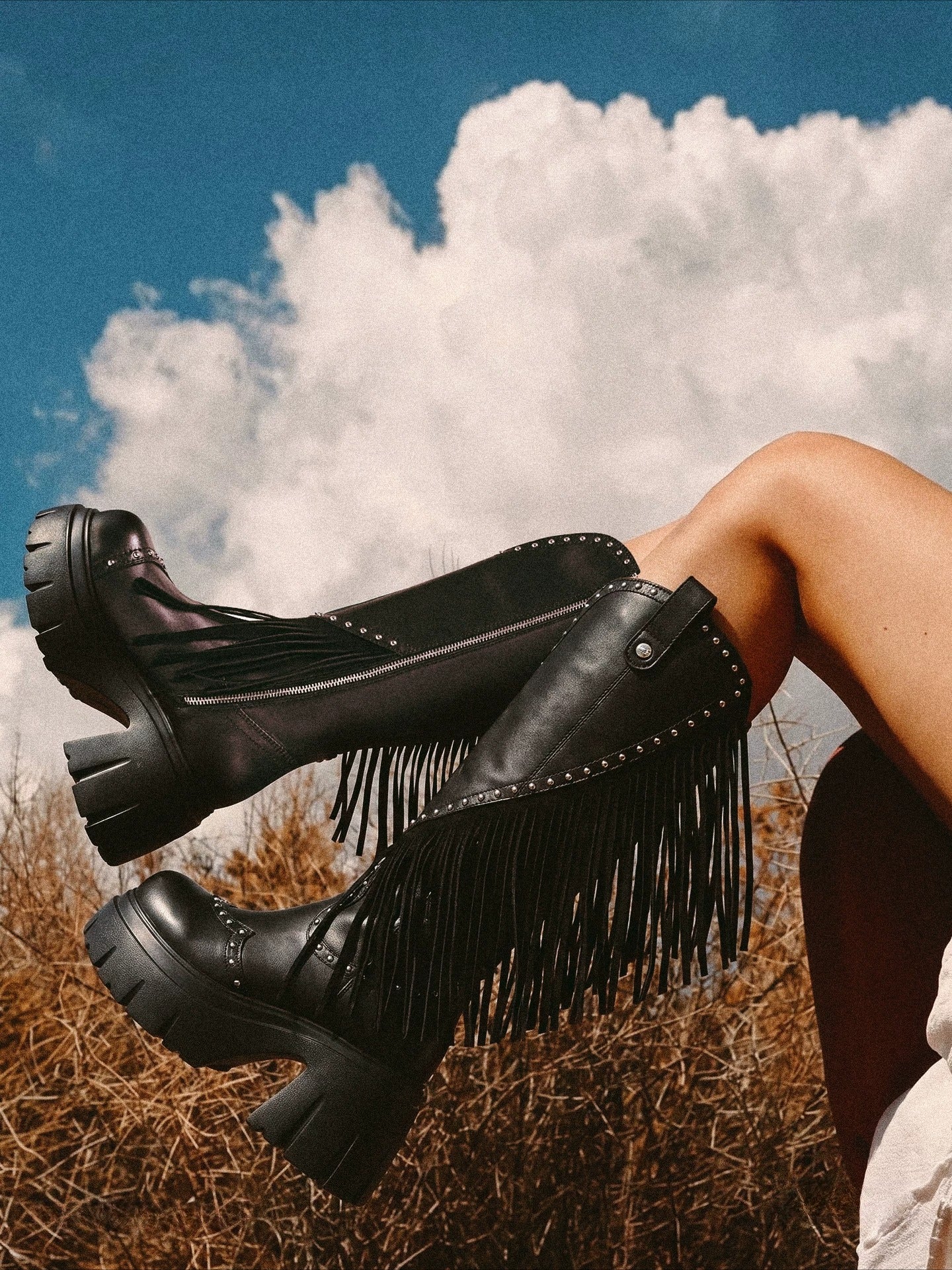 Black Studded Fringe Cowboy Boots